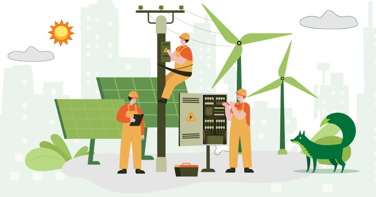 Solar panel maintenance and repair — engineer inspecting rooftop panels